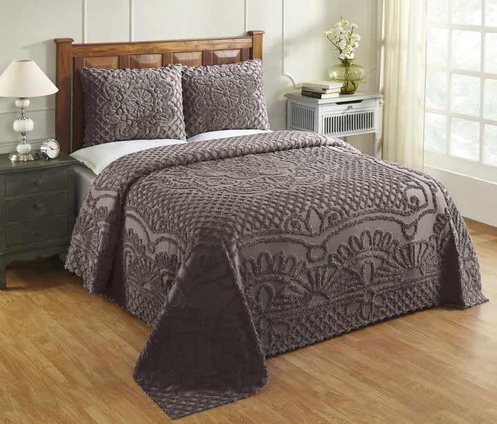 Better Trends Chenille Bedspreads Set King Size Trevor Collection Medallion Cocoa - King