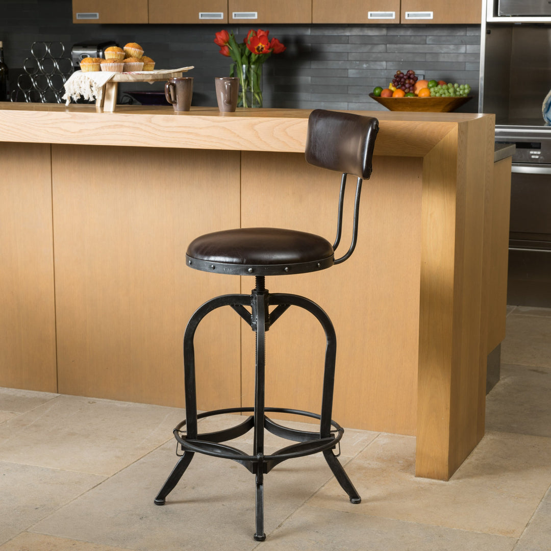 Christopher Knight Home Vlippu Leather Barstool with Backrest Brown