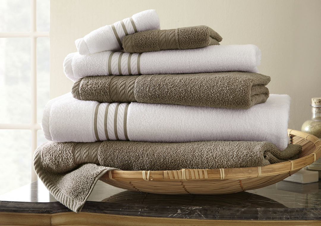 Amrapur Overseas|6-Piece 100% Combed Cotton Stripe Towel Set (Taupe)