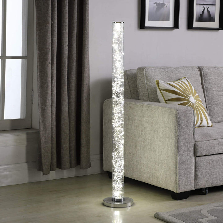 Led Column Floor Lamp Crystal White Reading Light with Rope Chrome Standing Lamp