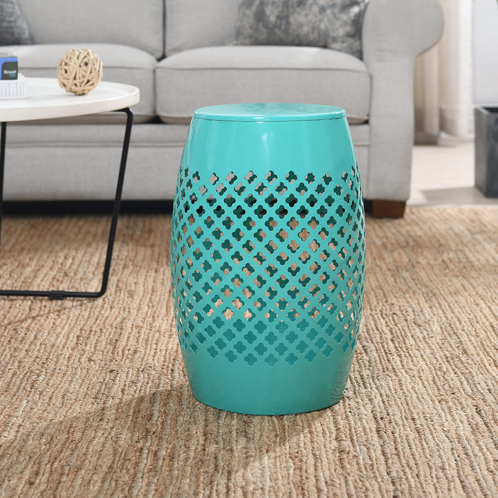 AC Pacific Outdoor Indoor Lace Cut Side Table Powder-Coated Iron Pedestal Green - Diamond Home USA