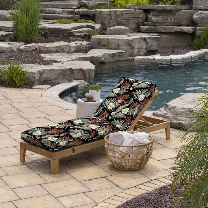 Arden Selections Outdoor Plush Modern Tufted Chaise Cushion 76 x 22 Water Garden Floral