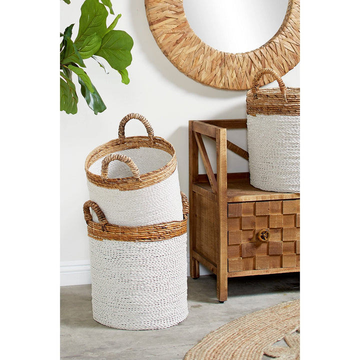 White Dried Plant Material Coastal Storage Basket (Set Of 3) 16 X 16round Rattan