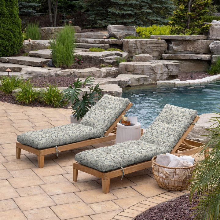 Arden Selections Outdoor Plush Modern Tufted Chaise Cushion 76 x 22 Water Ashland Jacobean