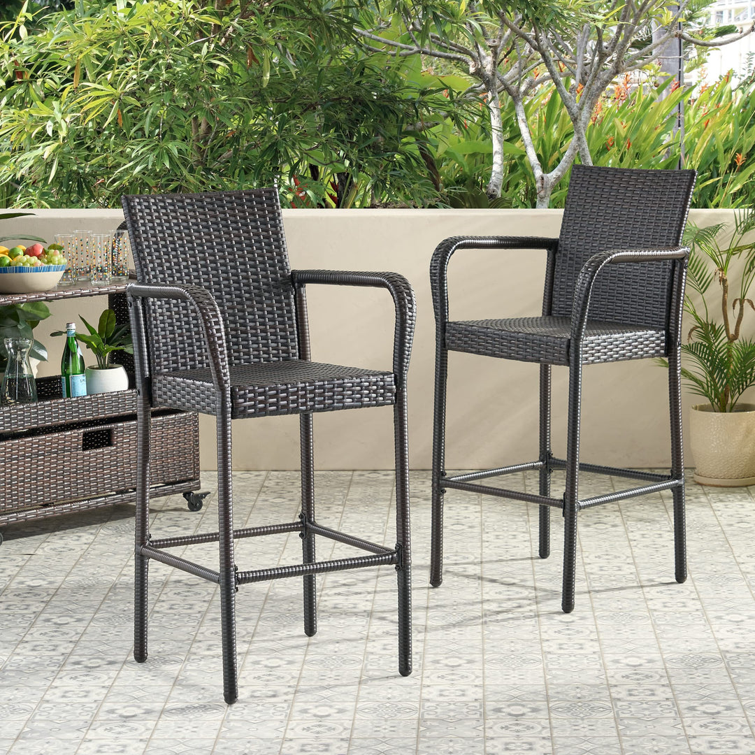 Christopher Knight Home Delfina Outdoor Wicker Barstools 2-Pcs Set Mix