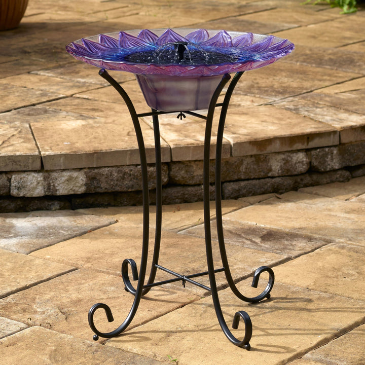 Bell Flower Solar Birdbath Purple Glass