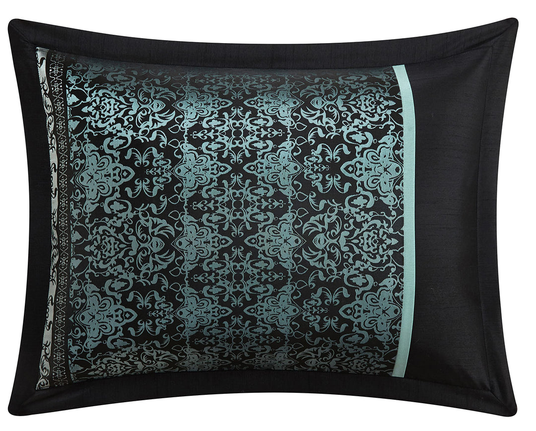 Grand Avenue Damask 7 Piece Comforter Set Aqua/Black