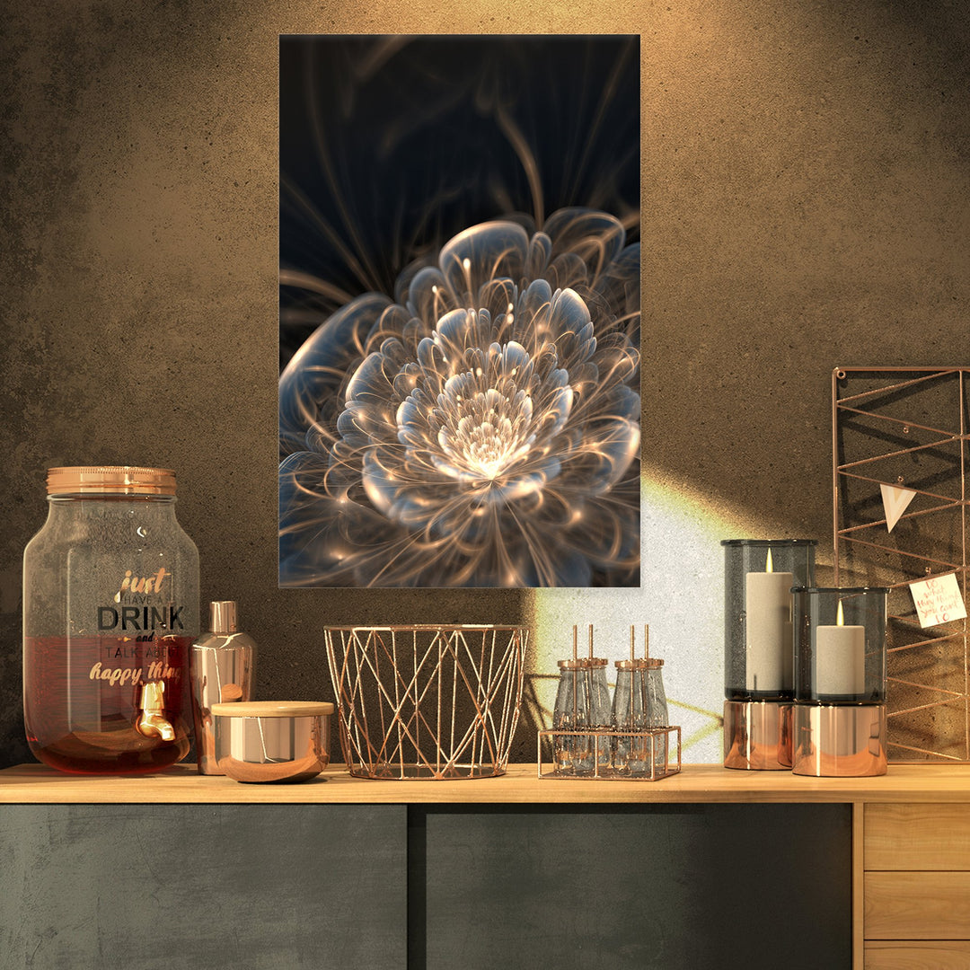 Designart Fractal Flower with Golden Rays-Floral Canvas Art Print-1632 16 in 16 in. wide x 32 in. high