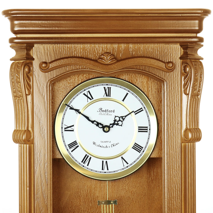 Golden Oak Chiming Pendulum Wall 13.6"x5.4"x25.6" Multi Color Wood Finish