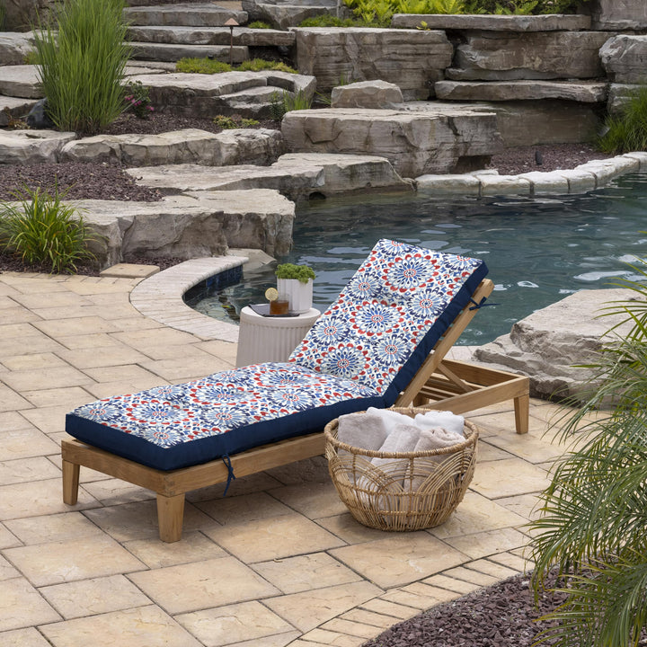 Arden Selections Outdoor Plush Modern Tufted Chaise Cushion 76 x 22 Water Garden Floral