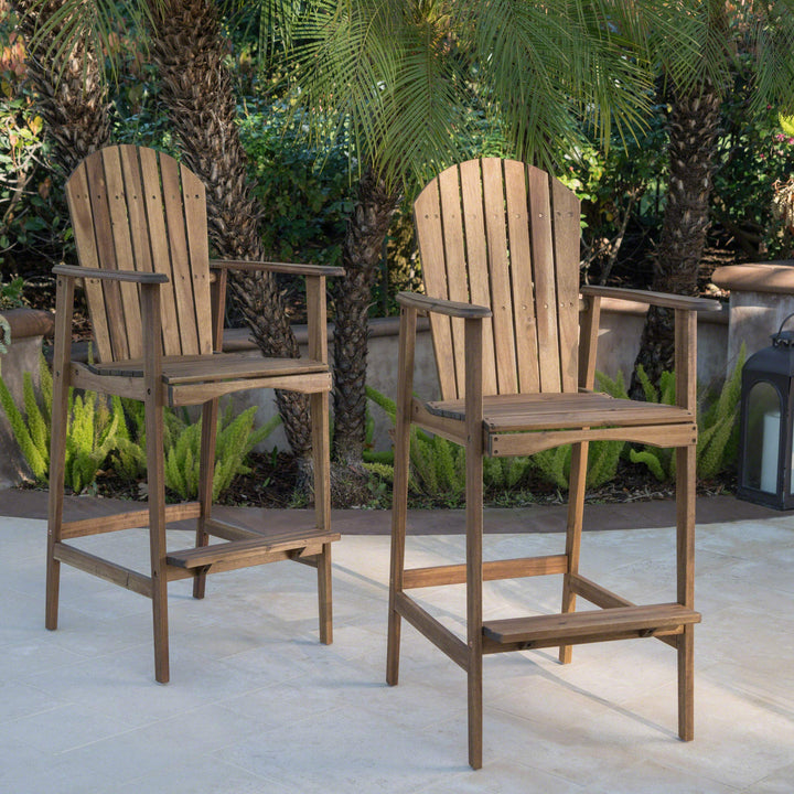 Christopher Knight Home Malibu Outdoor Acacia Wood Adirondack Barstools 2-Pcs Brown