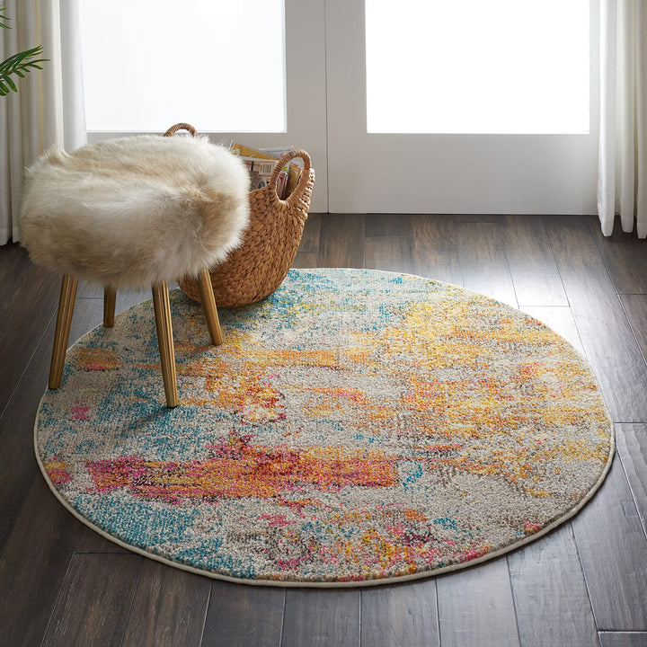 Nourison Celestial Modern Abstract Sealife 4' x Round Area--Rug Easy--Cleaning 4' Round - Sealife