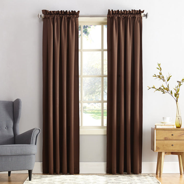 Sun Zero Barrow Energy Efficient Rod Pocket Curtain Single Panel 54 x 63 - Chocolate