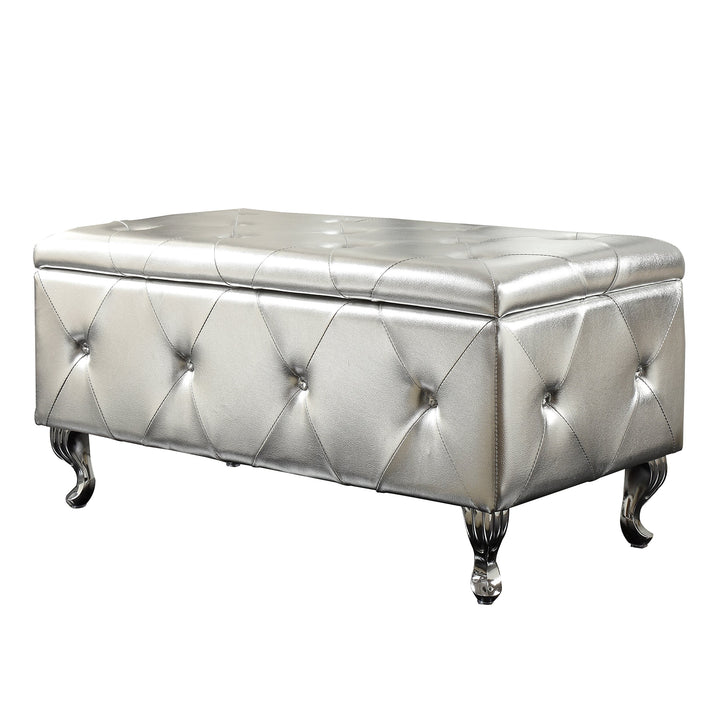 Christies Home Living Silver Crystal Tufted Storage Bench