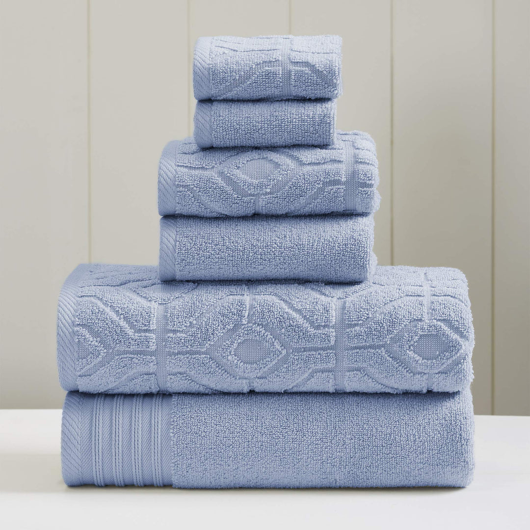 Amrapur Overseas 6-Piece Yarn Dyed Diamond Gate Jacquard Towel Set Blue Denim Blue