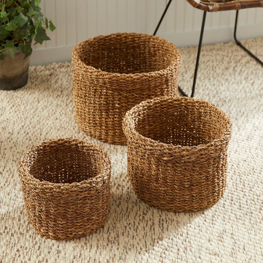 Seagrass Round Baskets With Cuffs Set Of 3