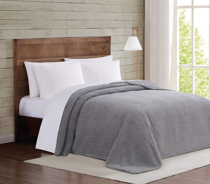 Brooklyn Loom Marshmallow Sherpa Bed Blanket King Grey King - Grey