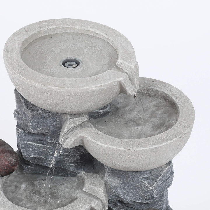 Polyresin Tiered Pots Outdoor Fountain Grey Traditional