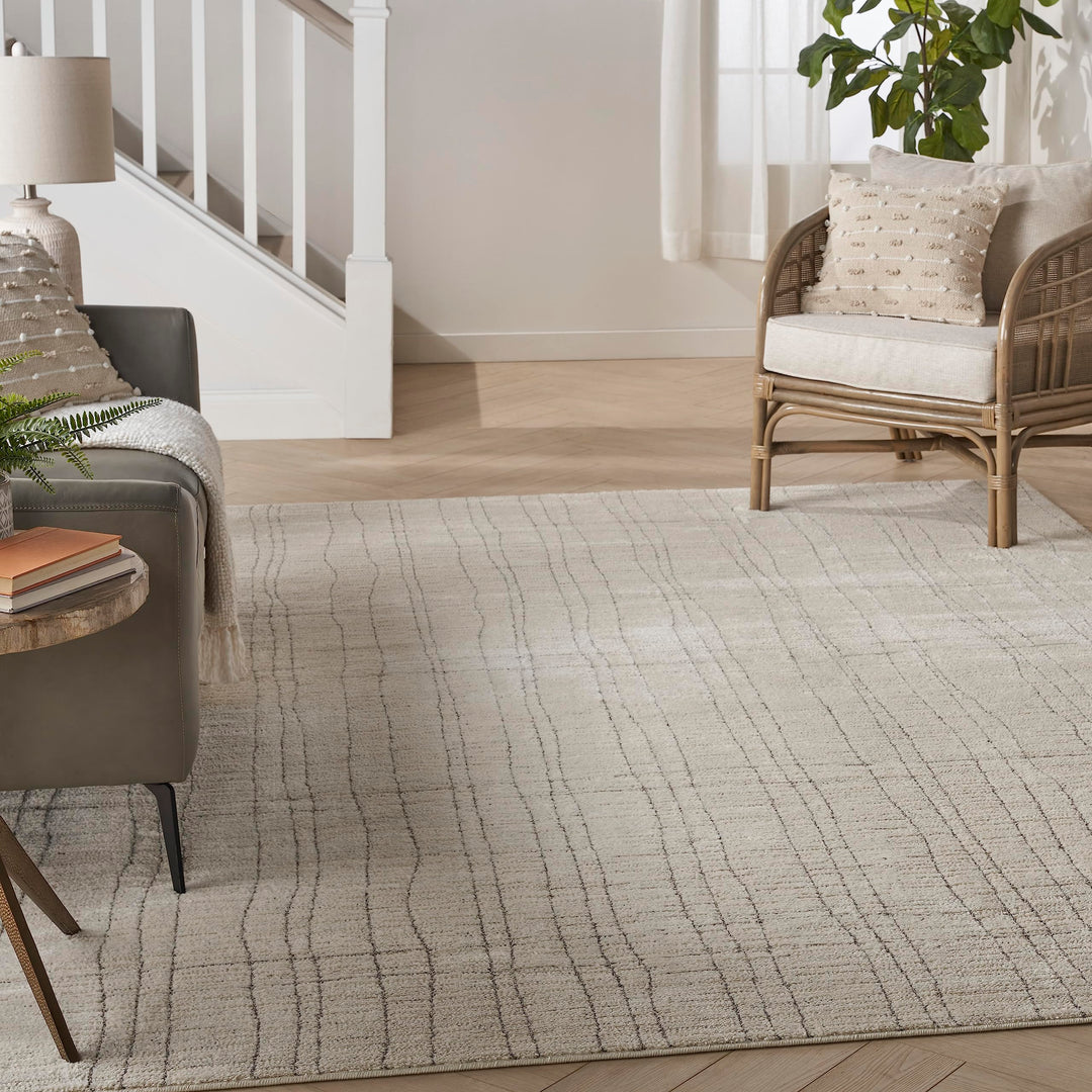 Nourison Andes Modern Ivory Grey 7'10" x 9'10" Area Rug Easy Cleaning Non Grey/Ivory - 7'10" x 9'10"