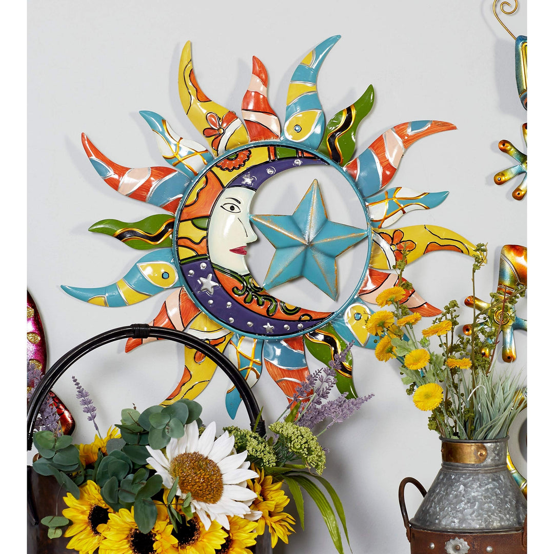 Metal Sun Wall Decor Multi Color Iron