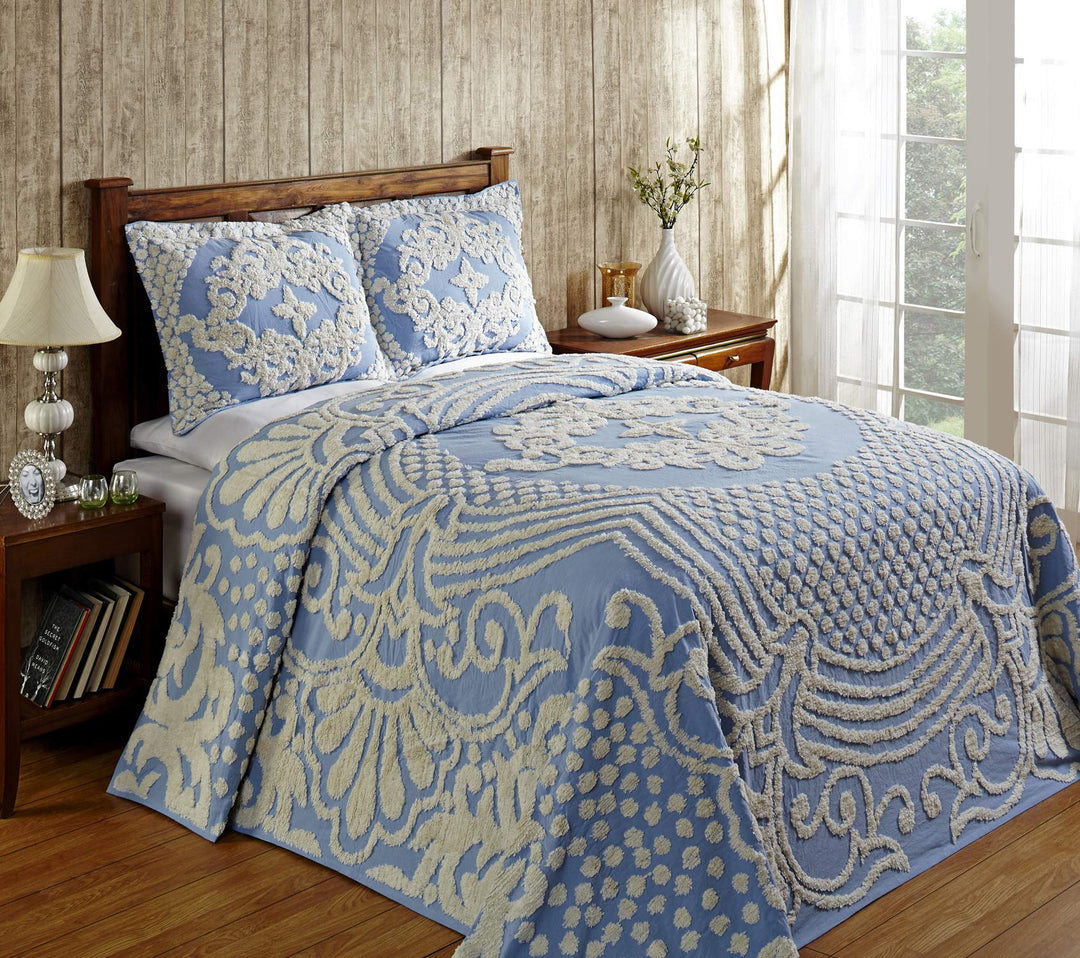 Better Trends 100% Cotton Chenille Bedspreads Queen Size Florence Collection Blue - Queen