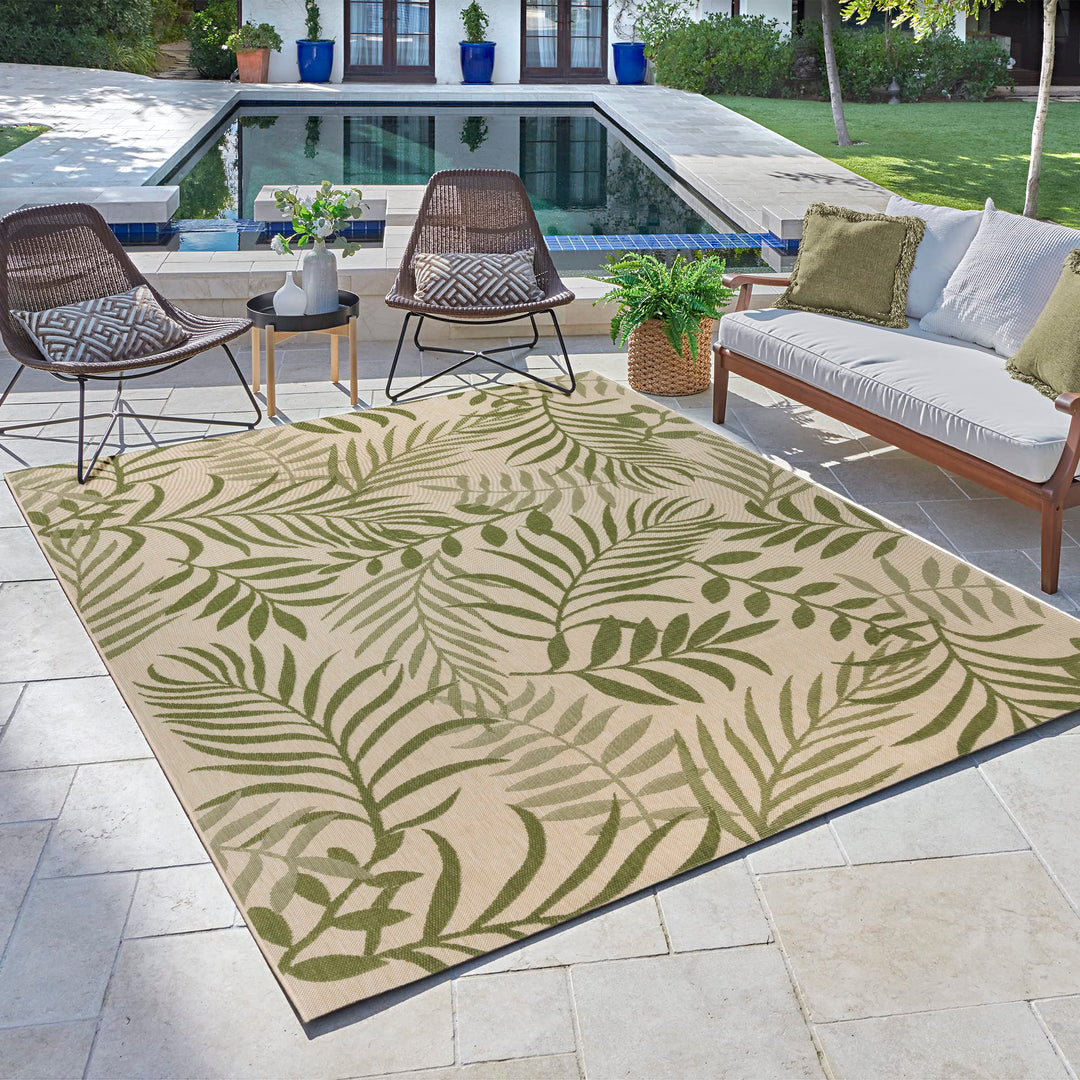 Gertmenian Indoor Outdoor Area Rug Classic Flatweave Washable Stain & UV 5'3"x7' - Palm Green