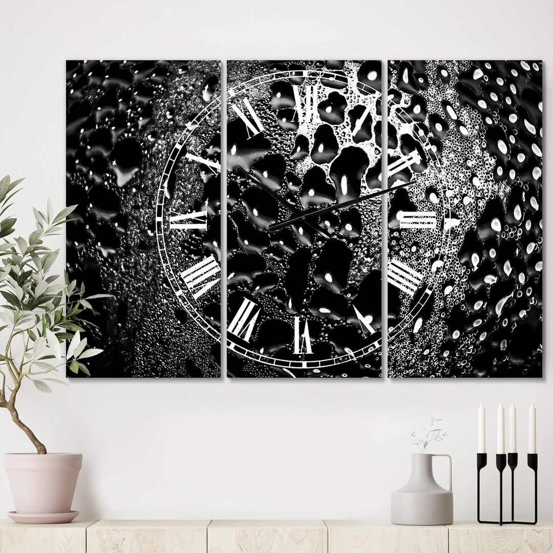 Abstract Droplets 15' Oversized Modern Wall Clock 3 Panels 36 in. Wide X 28 High