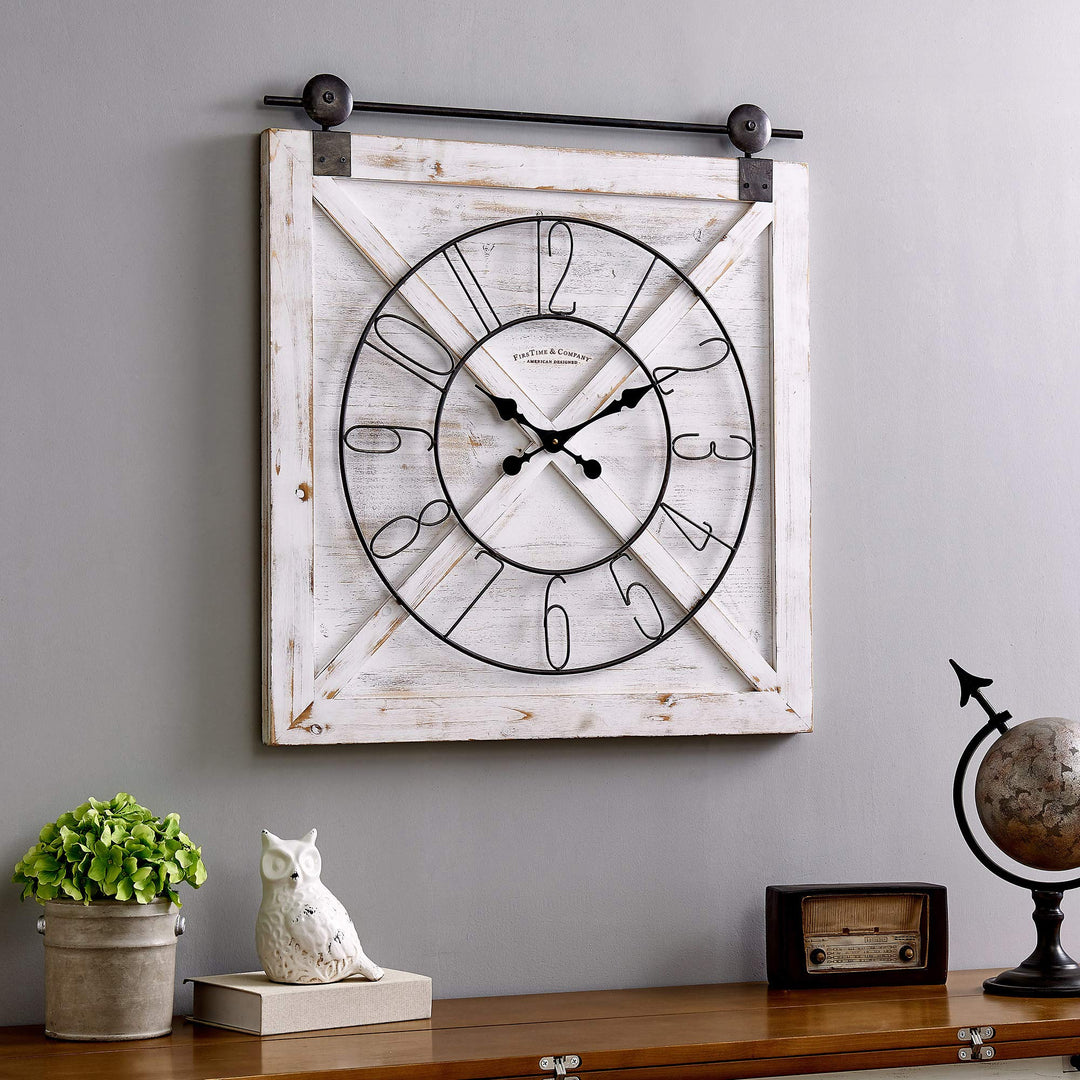 FirsTime & Co. Farmstead Barn Door Wall Clock for Home Office Kitchen