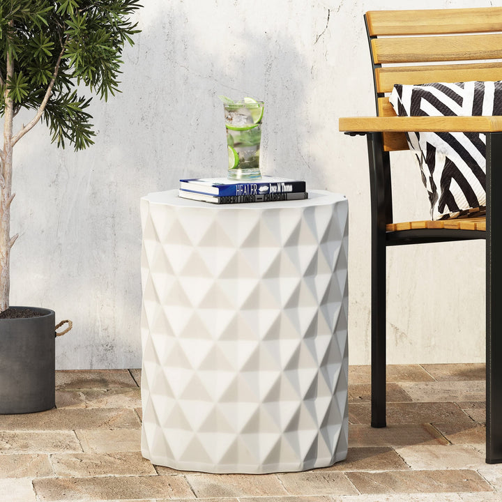 Outdoor Lightweight Concrete Side Table White Modern Contemporary Round