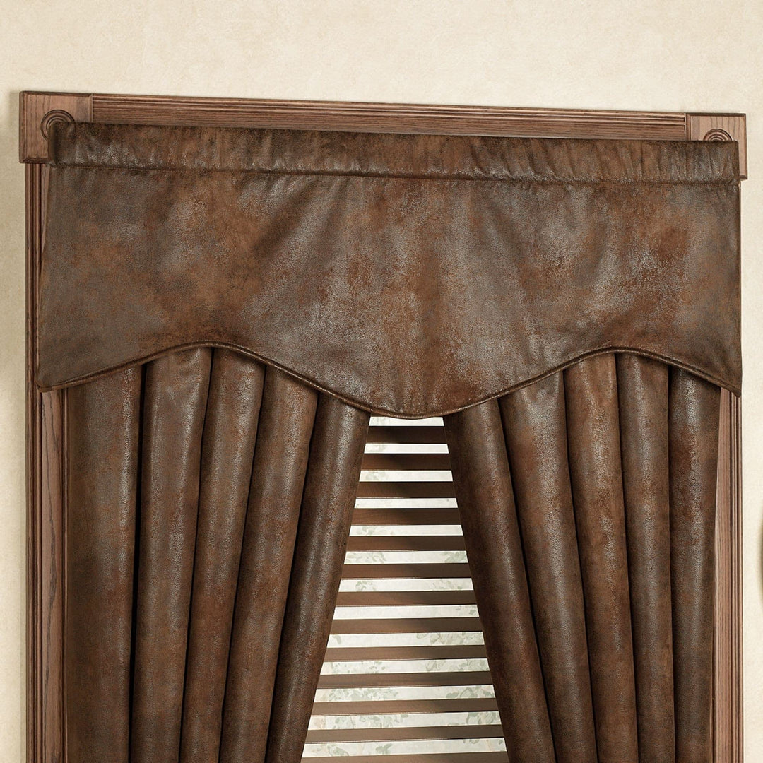 Leather Shaped Valance Brown Solid Rustic Polyester Lined