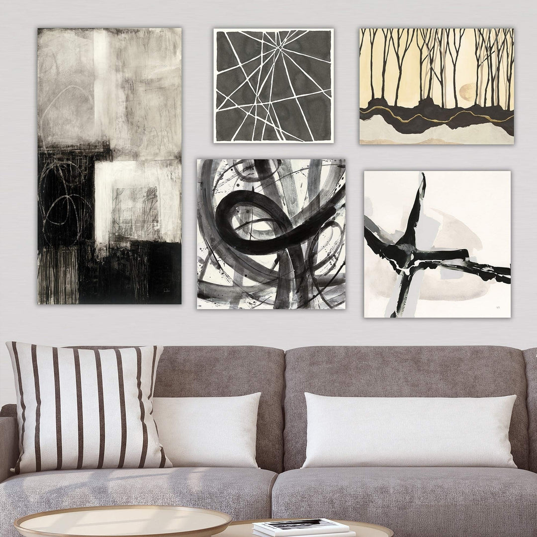 Abstract Wall Art Set of 5 Pieces - Black Mid-Century Modern Traditional