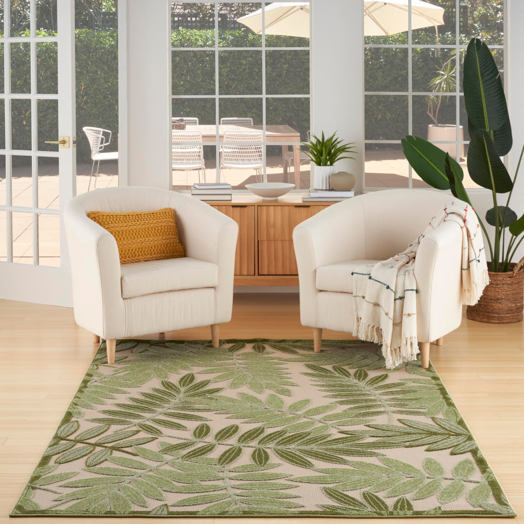 Nourison Aloha Floral Indoor/Outdoor Ivory Green 6' x 9' Area Rug Easy 6' x 9' - Ivory/Green