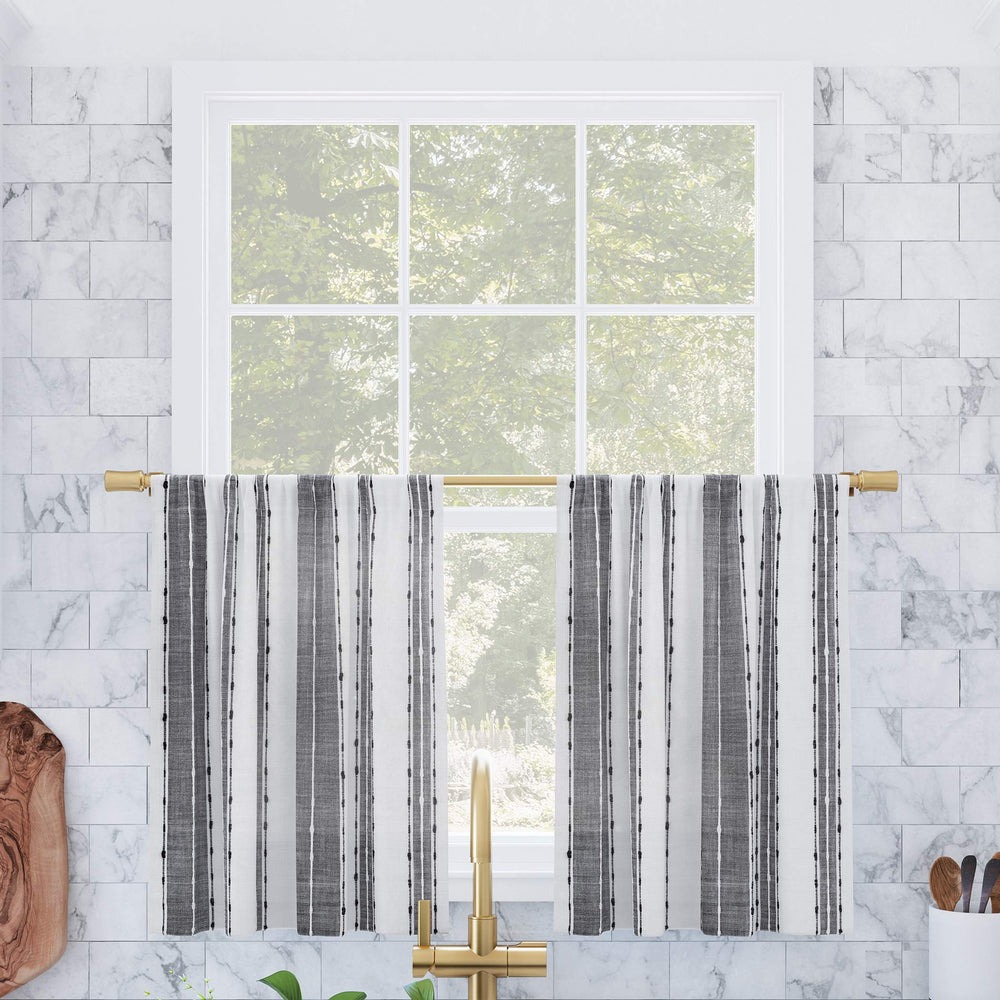 Archaeo Slub Texture Stripe Cotton Cafe Curtain Pair 52" x 24" Black/White Black/White - 52" x 24"