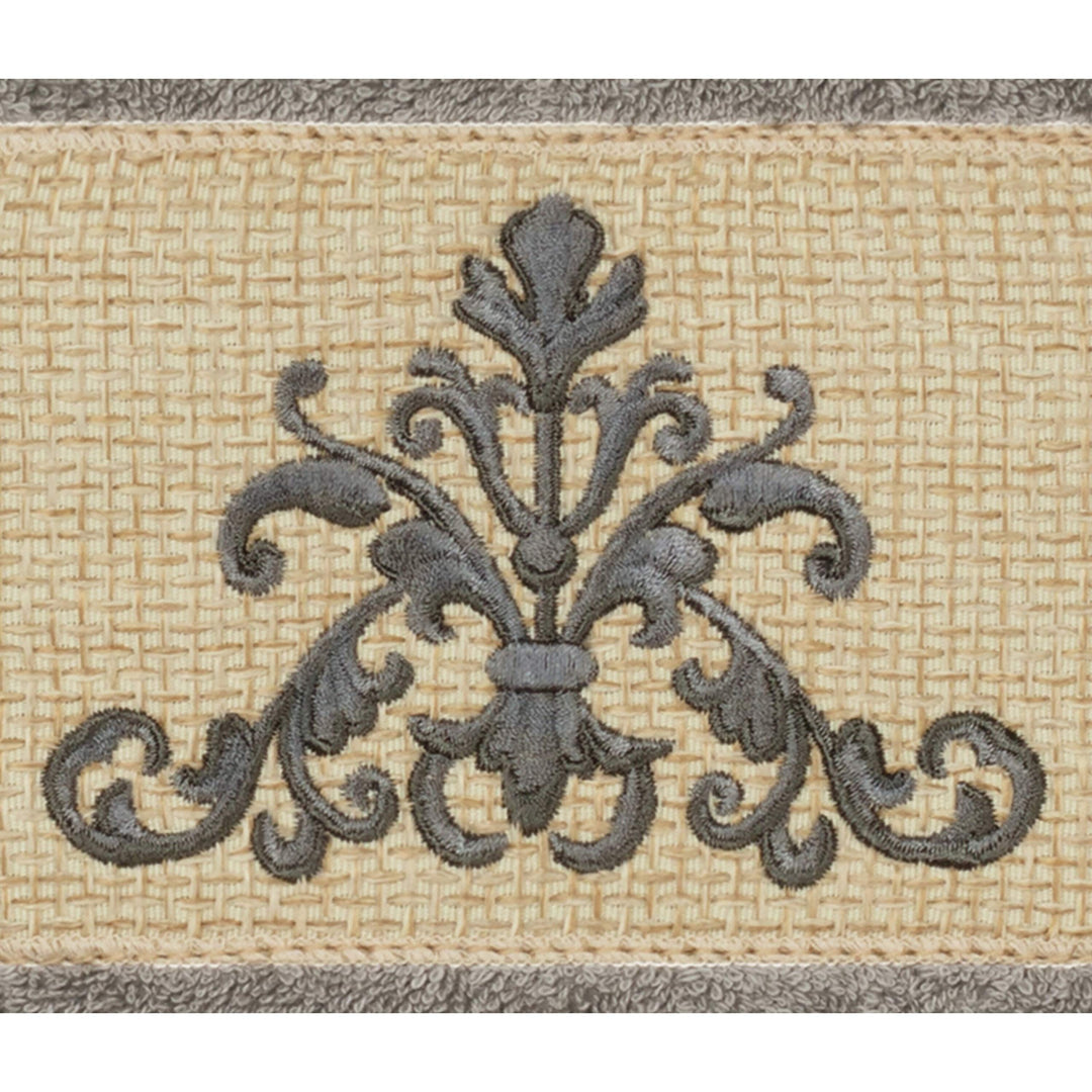 Grey Turkish Cotton Scrollwork Embroidered Hand Towels (Set of 4)