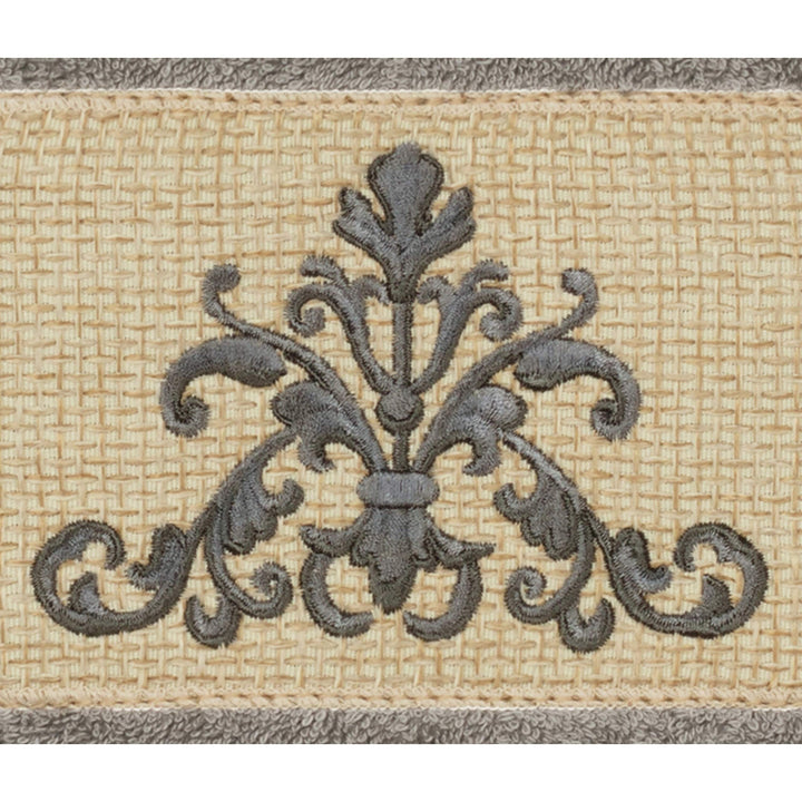 Grey Turkish Cotton Scrollwork Embroidered Hand Towels (Set of 4)