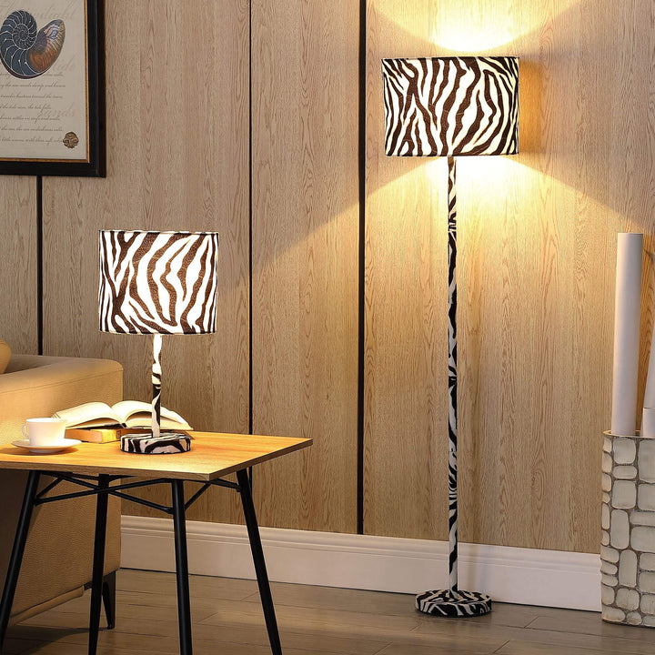 59 in. Suede Zebra Print Floor Lamp White Modern Contemporary