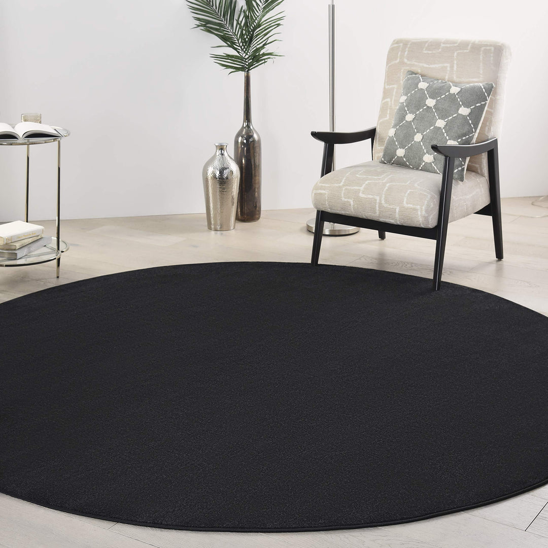 Nourison Essentials Indoor/Outdoor Black 8' x Round Area Rug Easy Cleaning Non 8' Round - Black