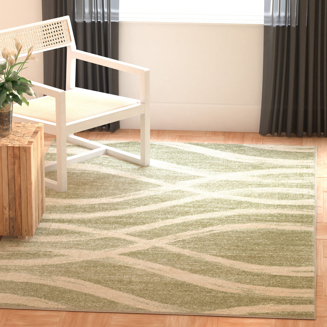 SAFAVIEH Adirondack Collection Accent Rug - 4' x 6' Sage & Cream Modern Wave