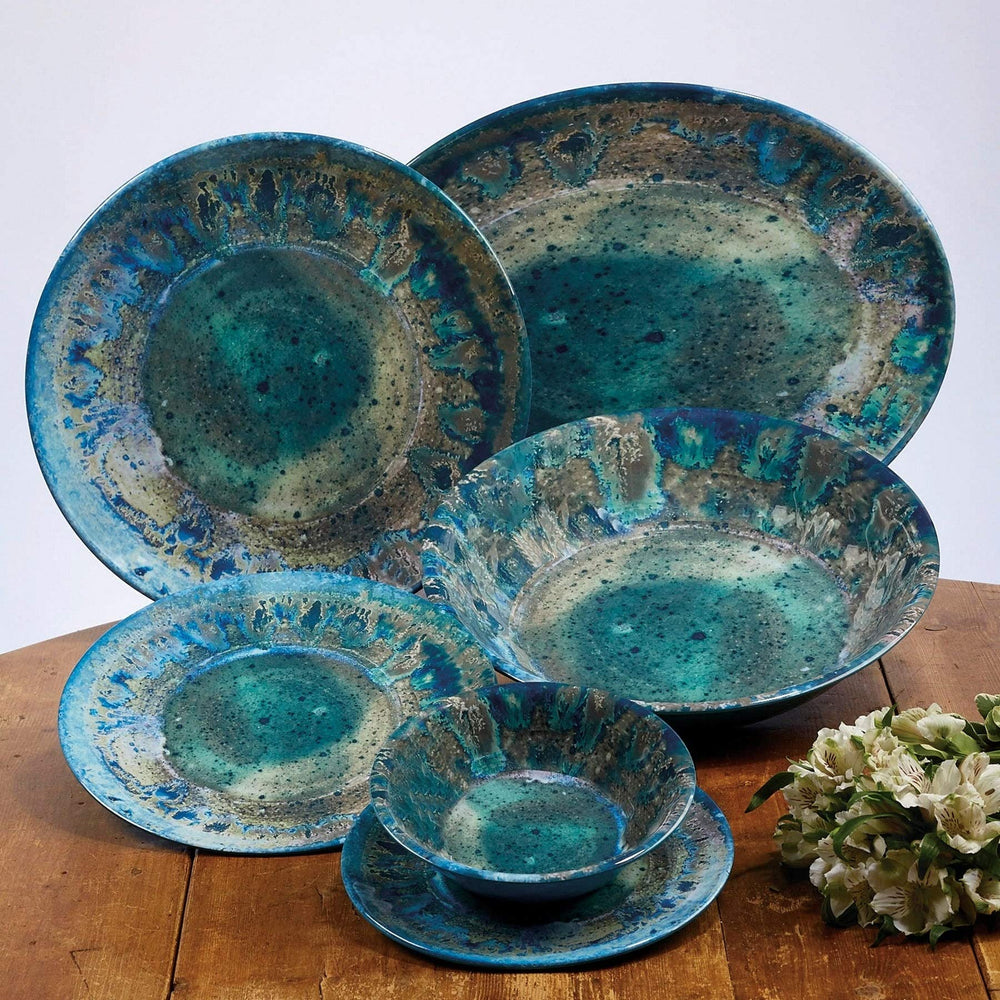 12- Dinnerware Set Blue Textured Casual Modern Contemporary Round 12 - Diamond Home USA