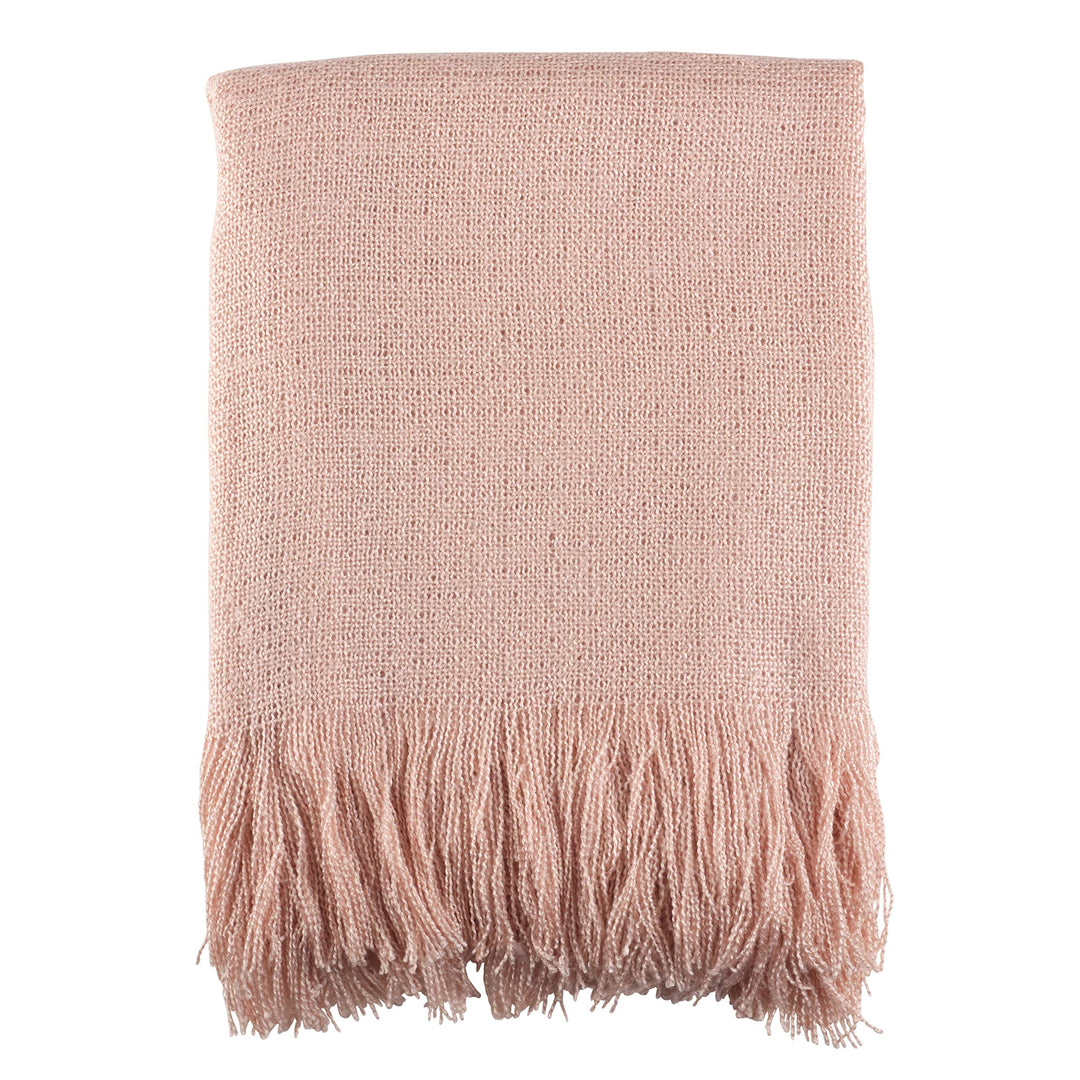 Soft Pink Woven Throw Solid Color Victorian Acrylic