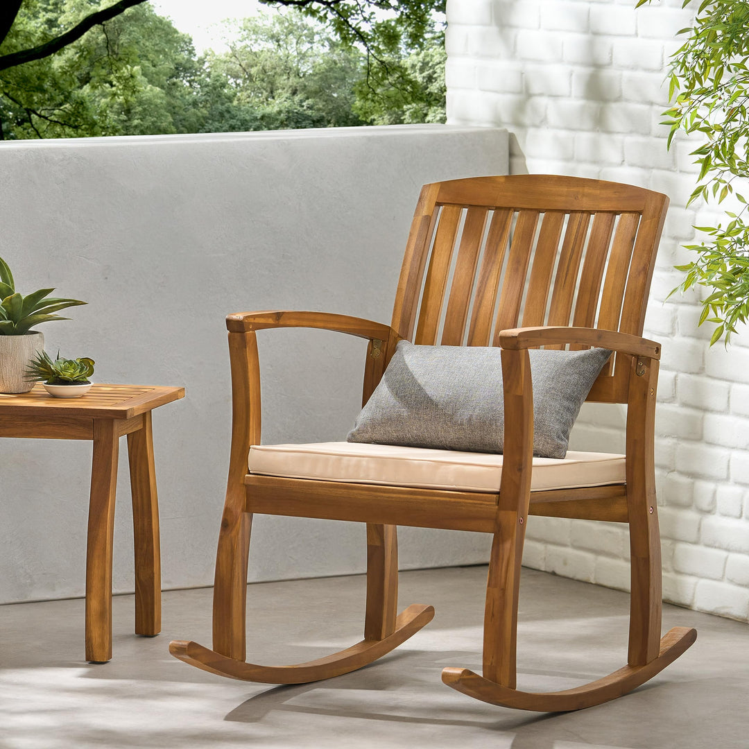 Christopher Knight Home Selma Acacia Rocking Chair with Cushion Teak Finish