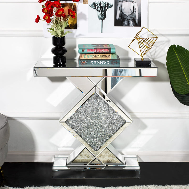 Contemporary Mirrored Console Table Silver Glam Rectangular Glass MDF Glossy