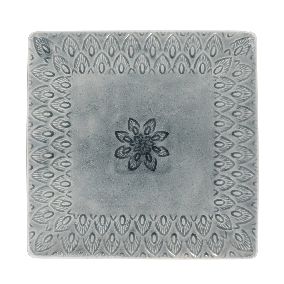 Euro Peacock 11.5 Inch Stoneware Square Serving Platter In Grey 11.4 X 1.1