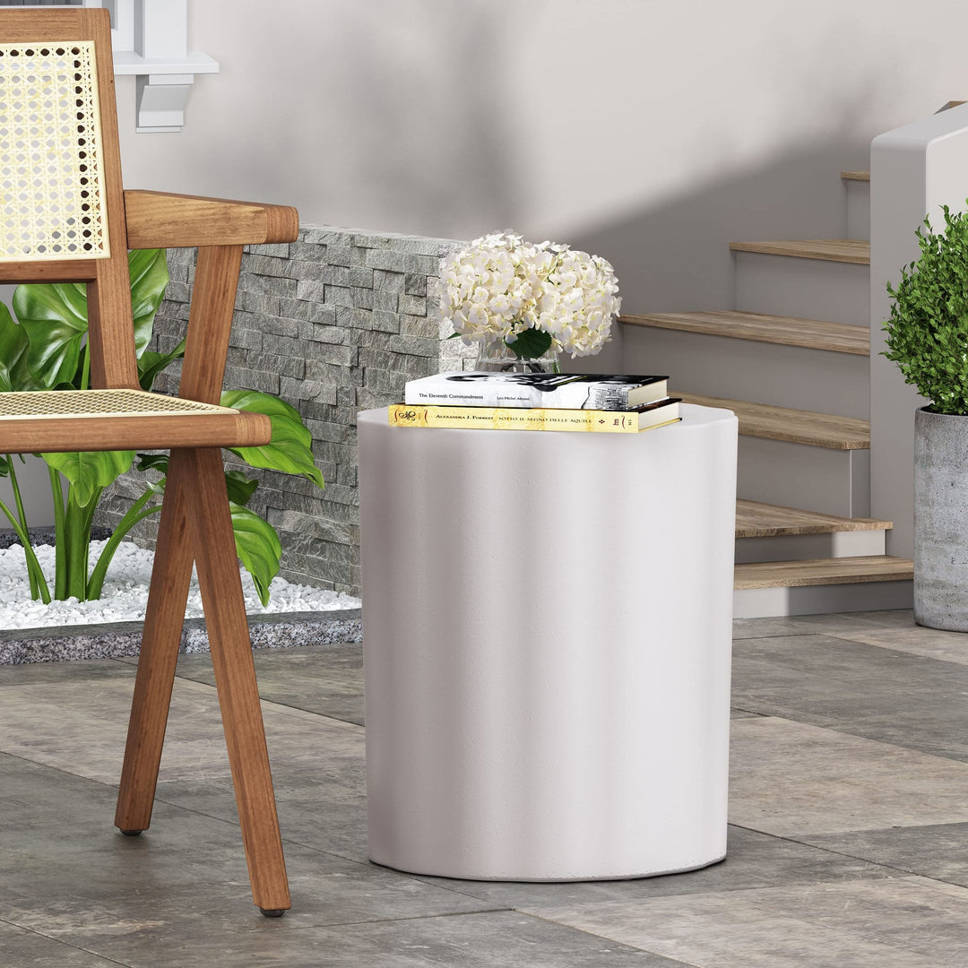 Outdoor Lightweight Concrete Side Table White Modern Contemporary Round