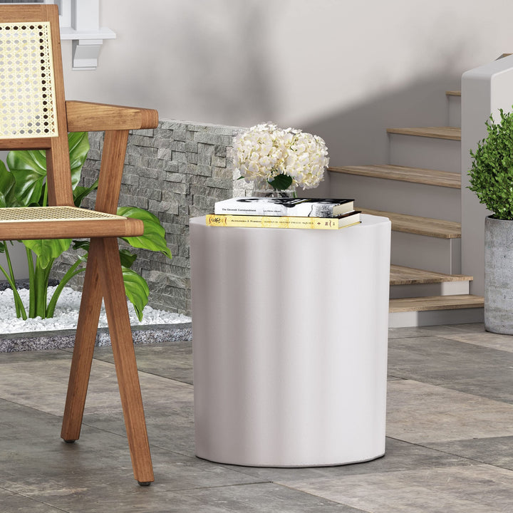 Outdoor Lightweight Concrete Side Table White Modern Contemporary Round