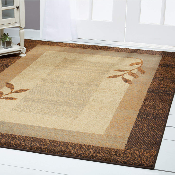 Traditional Brown-Blue Area Rug (43"x62") Blue Brown Border Modern