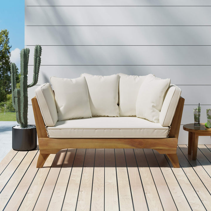 Christopher Knight Home Patrick Outdoor Acacia Wood Expandable Daybed with Water Teak Finish + Khaki + Beige Cushion