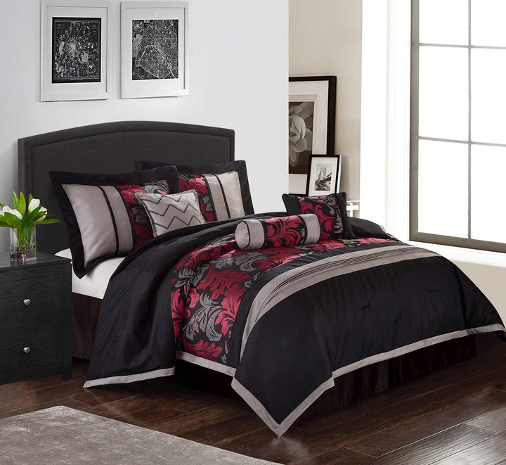 Nanshing Lincoln Collection Bedroom Comforter Set Complete 7 Piece Set Red King