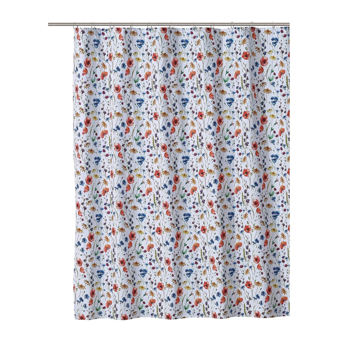 Poppy Shower Curtain White Floral Modern Contemporary Cotton Blend