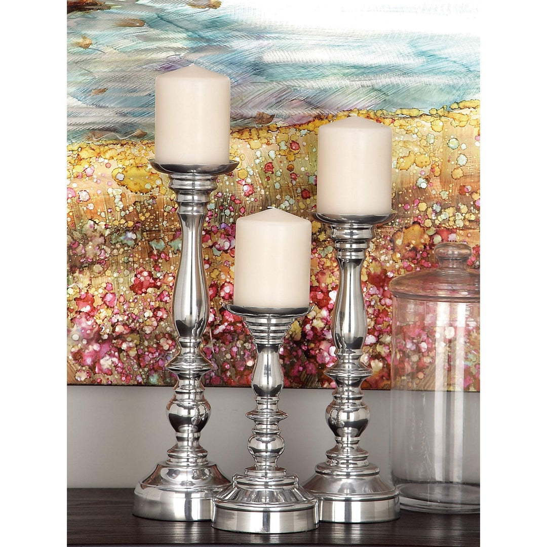 Silver Aluminum 10/12/14-inches High Candle Holder (Set of 3) Glam